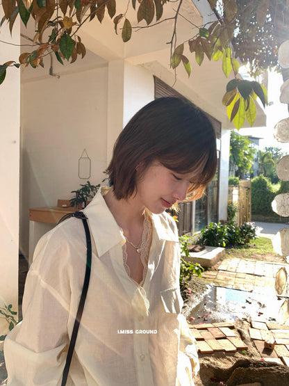 【LR2266】實拍imiss質感推薦！蕾絲苧麻長袖襯衫260305