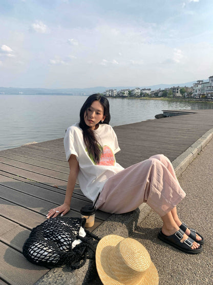 【H5196】實拍夏天超舒服的棉麻褶皺寬鬆闊腿褲250415
