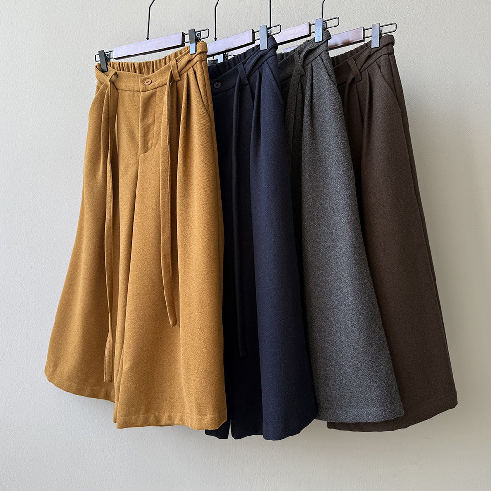 【Y82677】 實拍復古系帶加厚七分闊腿褲251023