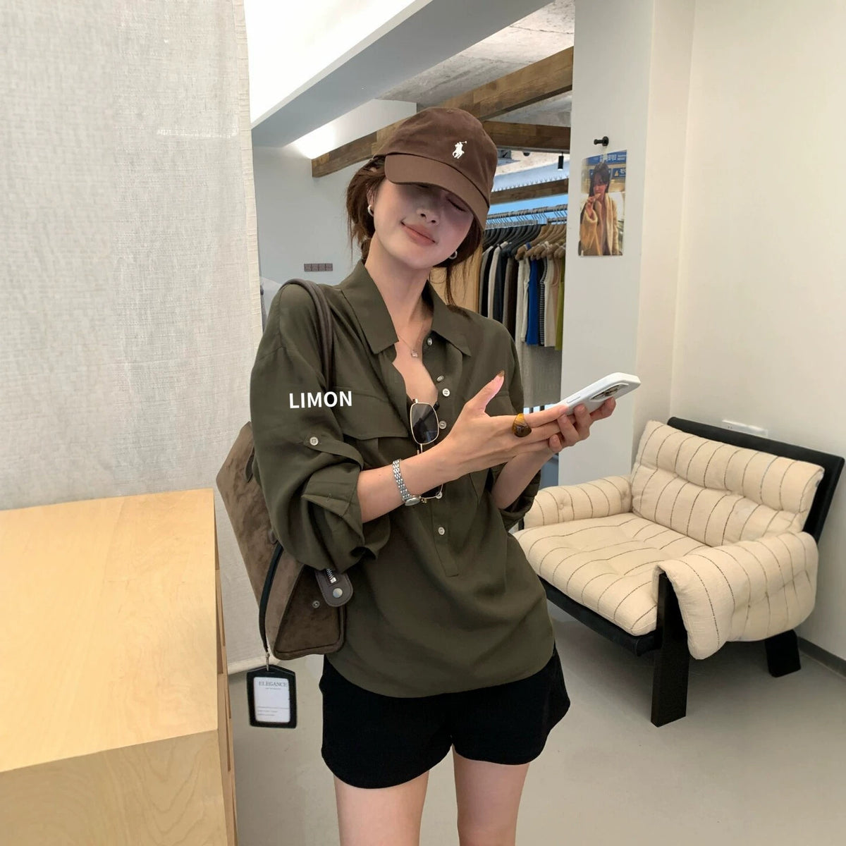 【L11321】檸檬家慵懶率性・工裝風寬鬆翻領長袖襯衫260921