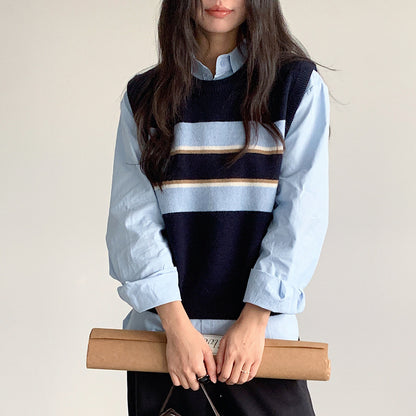 【LD11014】實拍學院感條紋圓領針織毛衣251110