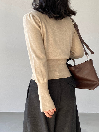 【cimz3012】實拍韓系氣質半高領喇叭袖收腰針織衫251201