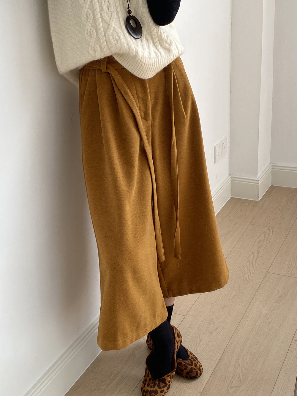 【Y82677】 實拍復古系帶加厚七分闊腿褲251023