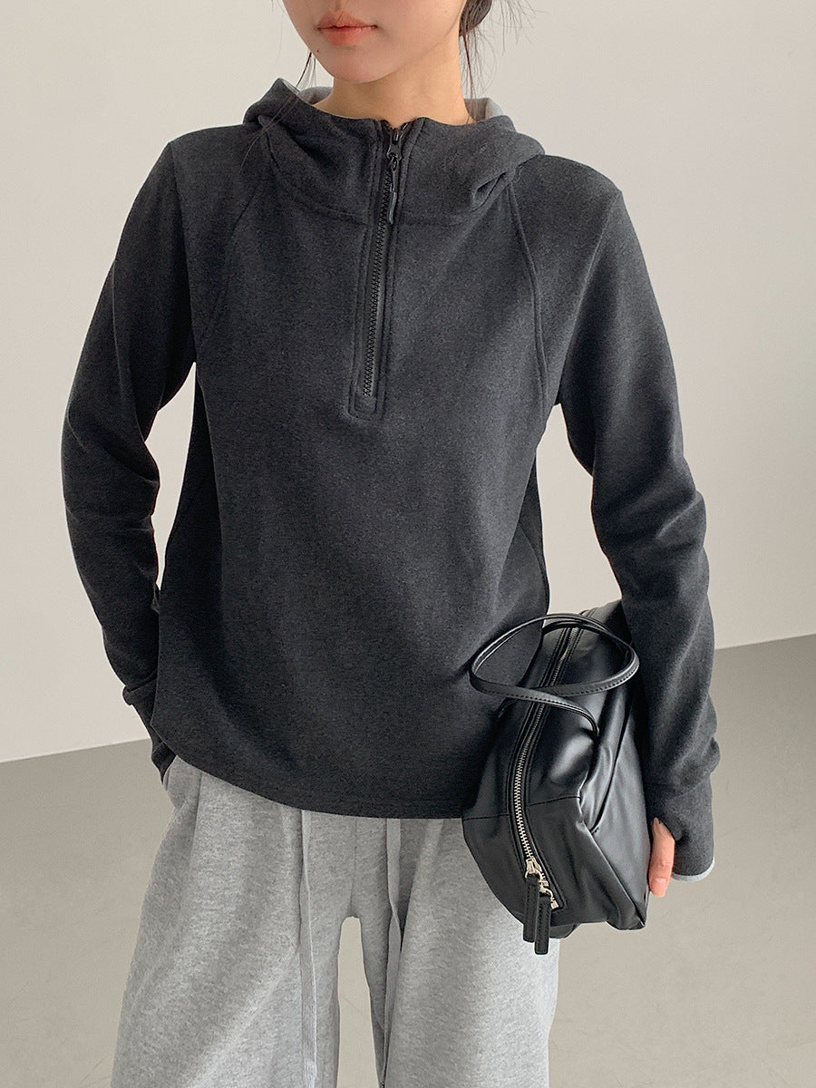 【LD11028】實拍德絨舒適極簡半拉鍊連帽衞衣251124