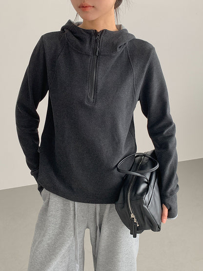 【LD11028】實拍德絨舒適極簡半拉鍊連帽衞衣251124