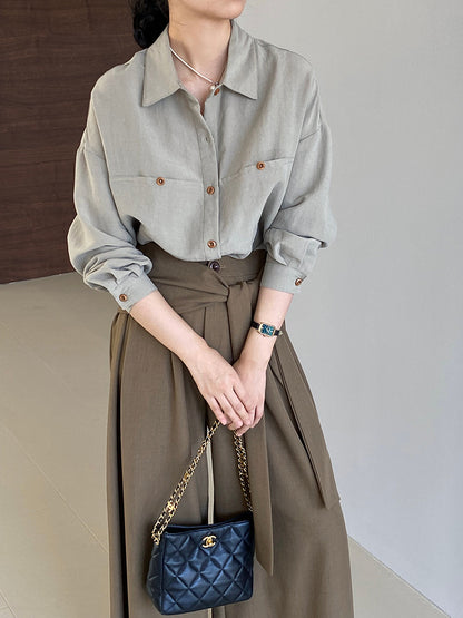 【cim6112】實拍韓國法式氣質天絲亞麻長袖襯衫251030