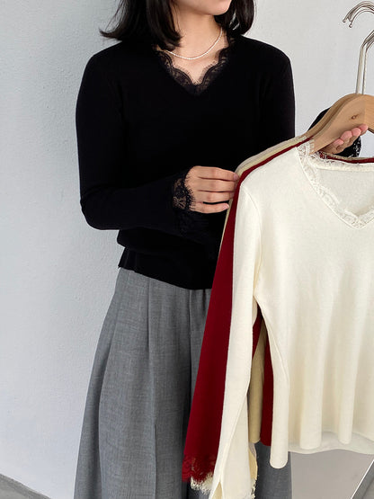 【cimz8833】實拍精緻蕾絲長袖針織衫251120