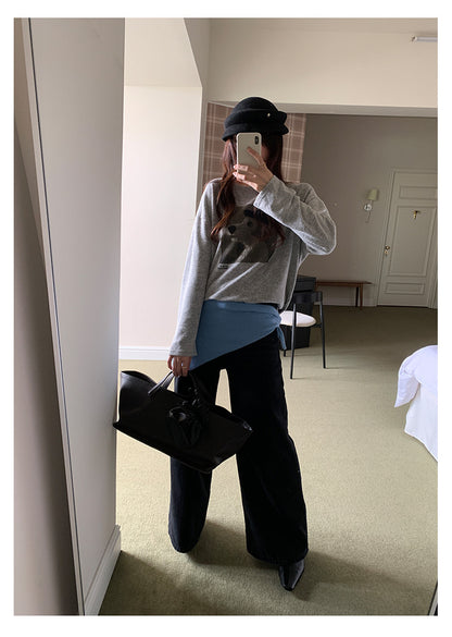 【H5499】實拍 復古磨毛狗狗印花長袖T恤251118