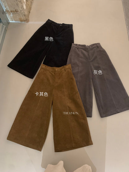 【L11197】檸檬家復古質感・燈芯絨鬆緊腰休閒寬褲260916