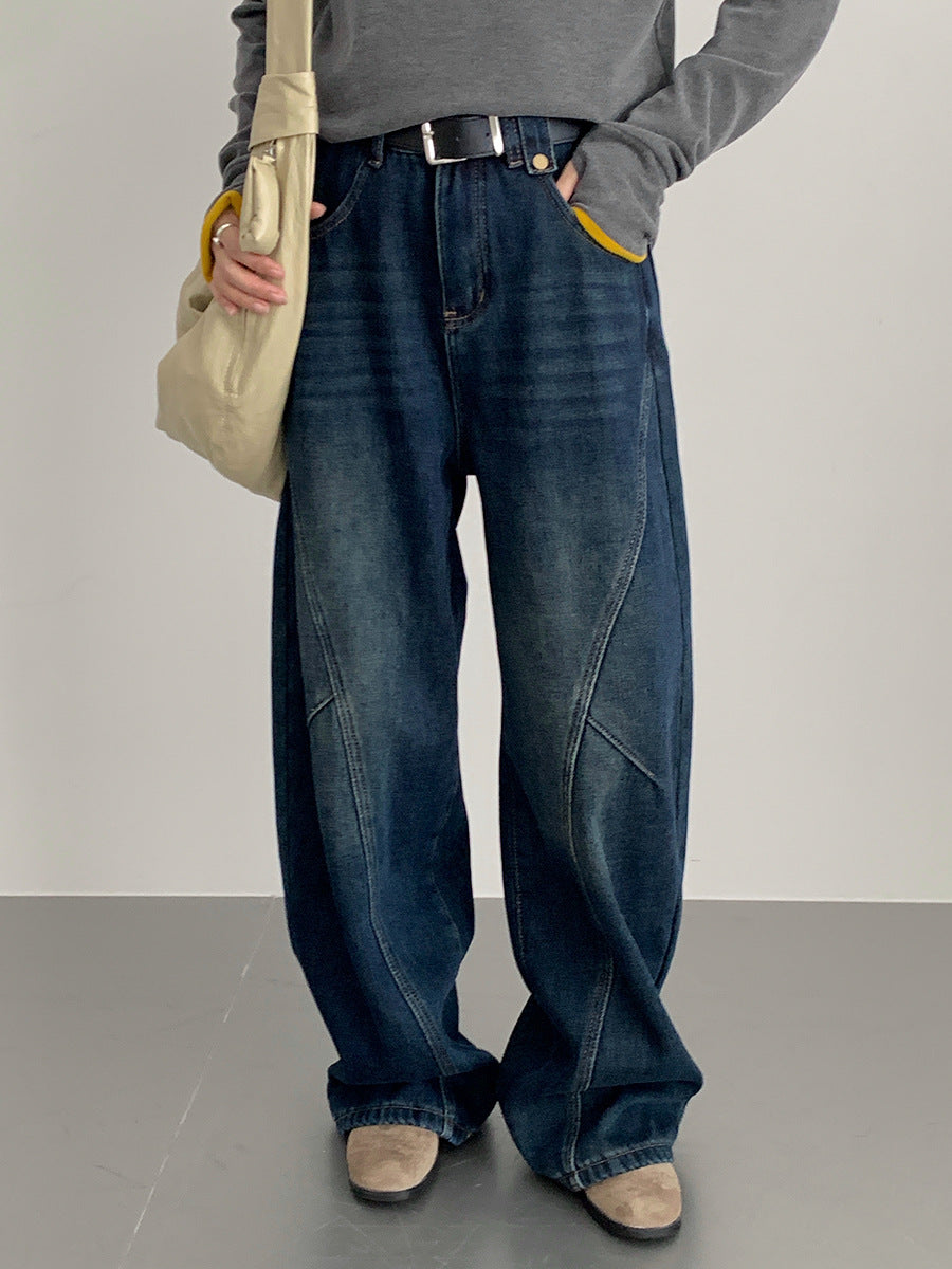 【LD11023】實拍S~XL顯瘦加絨加厚高腰寬鬆彎刀牛仔褲＋腰帶251124