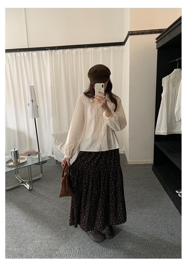 【H5488】實拍法式温柔蕾絲長袖襯衫251109