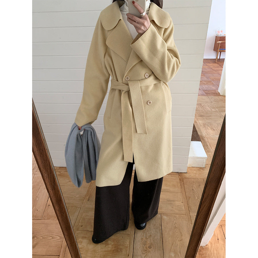 【H5479】實拍秋冬英倫翻領束腰雙面呢羊絨長外套251109