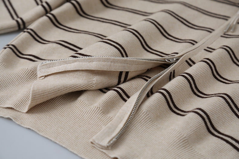 【LD11036】實拍雙頭拉鍊海軍領條紋針織開衫251202