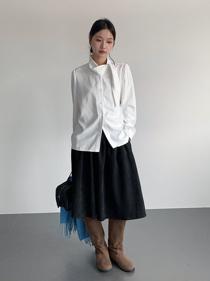 【LD3194】實拍秋冬個性立領飄帶襯衫251110