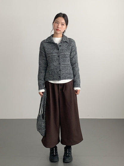 【LD3301】實拍韓系簡約高腰毛呢闊腿七分褲251103