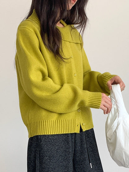 【LD11002】實拍秋冬法式設計感斜領針織毛衣外套251110