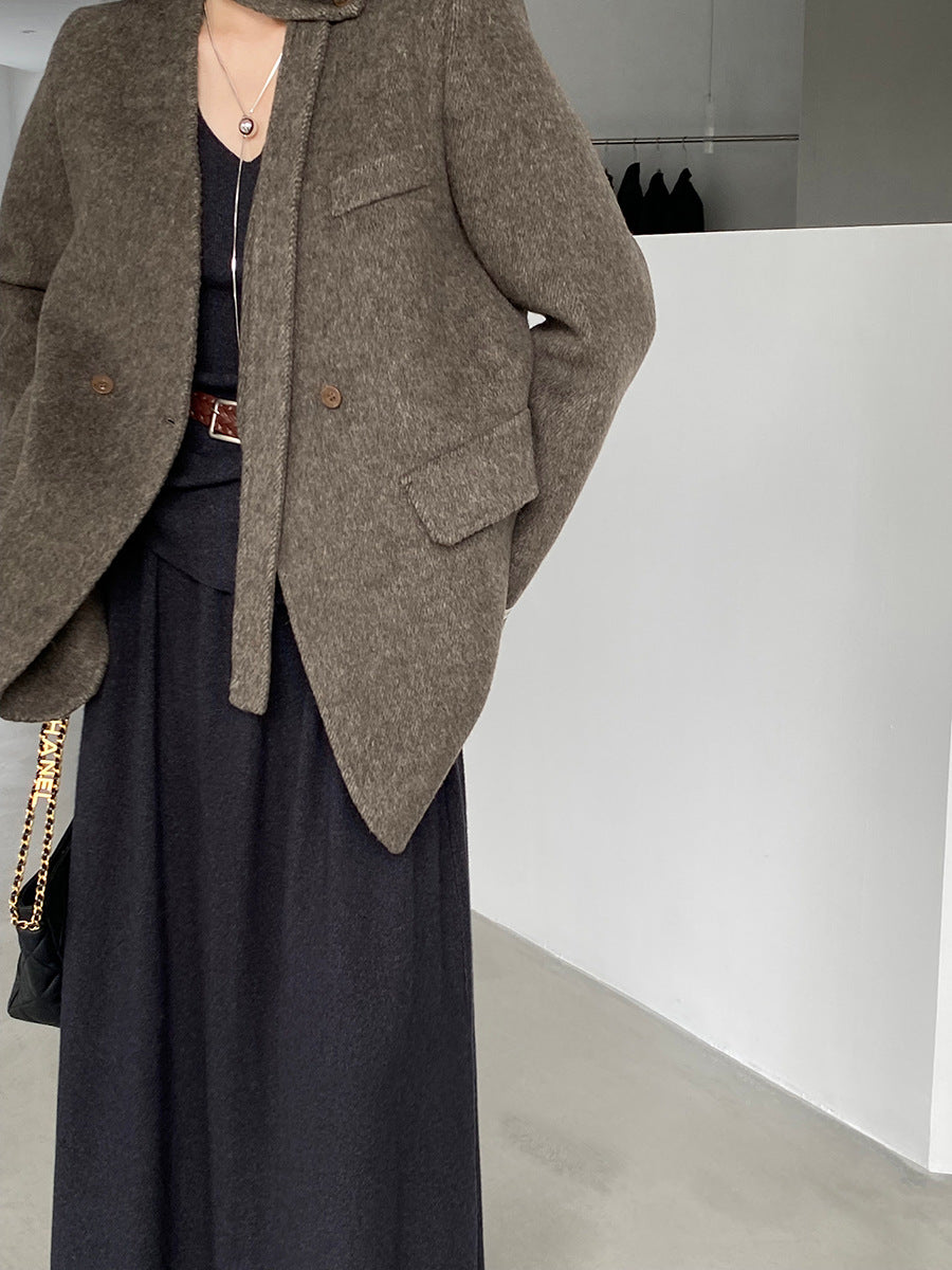 【cimz809】實拍復古雙面羊毛西裝外套+飄帶（羊毛100)251120