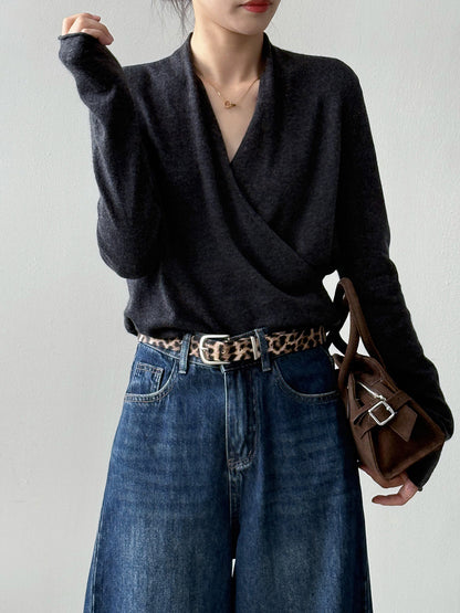 【Y218】實拍法式高級感交叉長袖針織衫(羊毛5%)251016