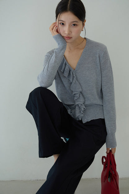 【LD11154】實拍韓系甜美減齡✨設計感荷葉薄款長袖針織衫260317