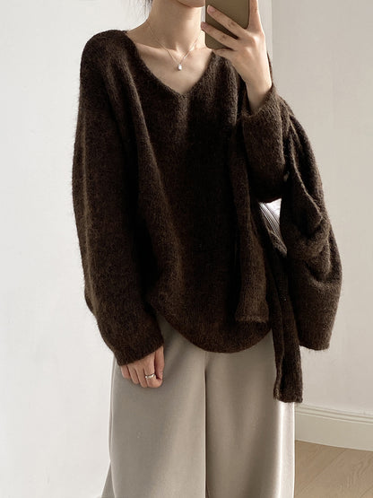 【Y25805】 實拍溫柔軟糯V領毛衣+針織披肩(含羊毛3％）251023