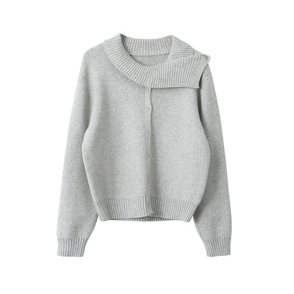 【LD11002】實拍秋冬法式設計感斜領針織毛衣外套251110