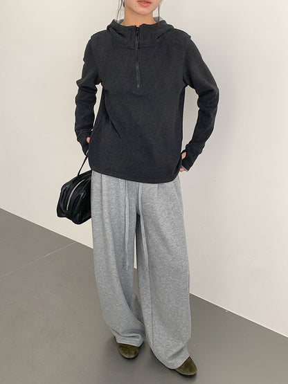 【LD11028】實拍德絨舒適極簡半拉鍊連帽衞衣251124