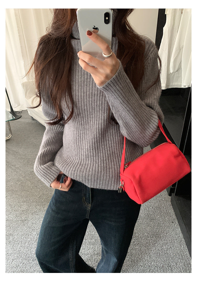 【H5484】實拍秋冬加厚慵懶高領針織毛衣251109