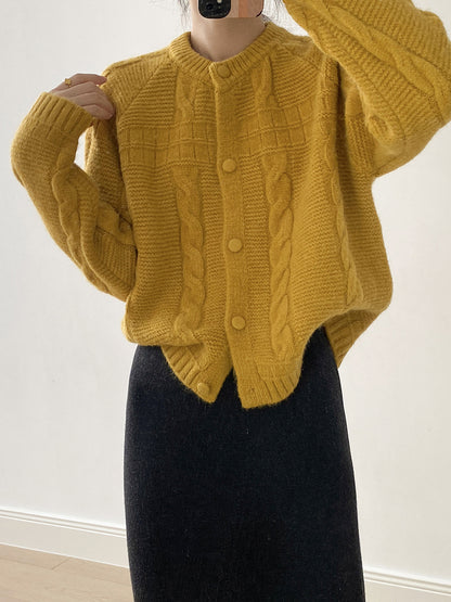 【YP2556】實拍微甜圓領包扣麻花針織外套251023