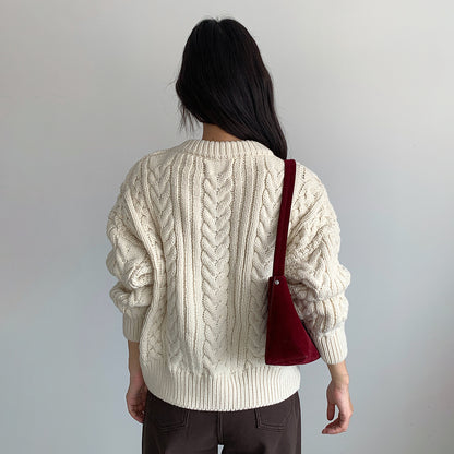 【LD11003】實拍冬季加厚麻花長袖圓領毛衣251110