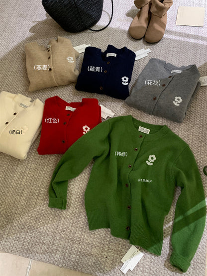 【L8330】實拍檸檬秋季刺繡小花顯瘦針織外套250915