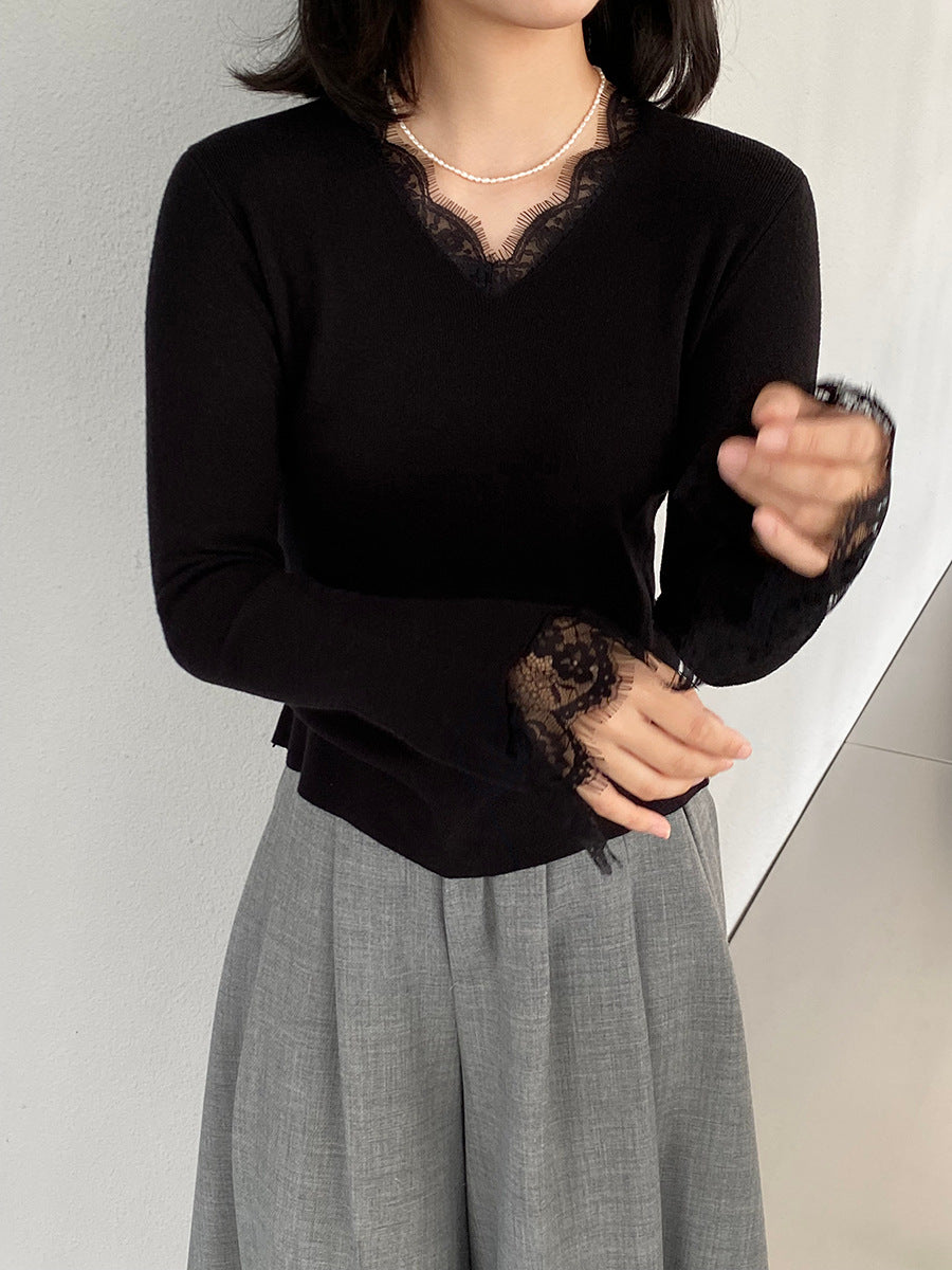 【cimz8833】實拍精緻蕾絲長袖針織衫251120