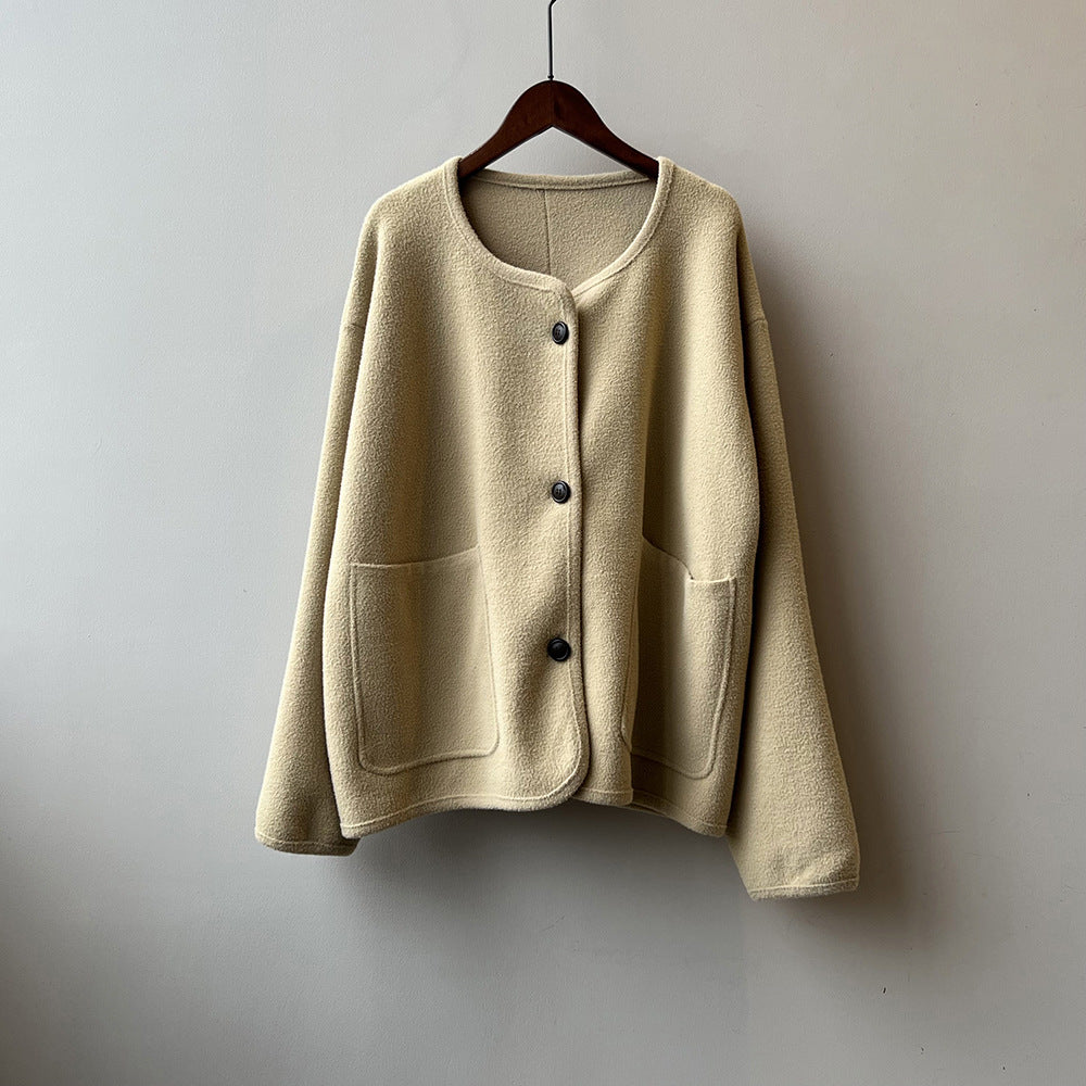 【YP978】實拍韓國簡約仿羊絨毛衣外套231013
