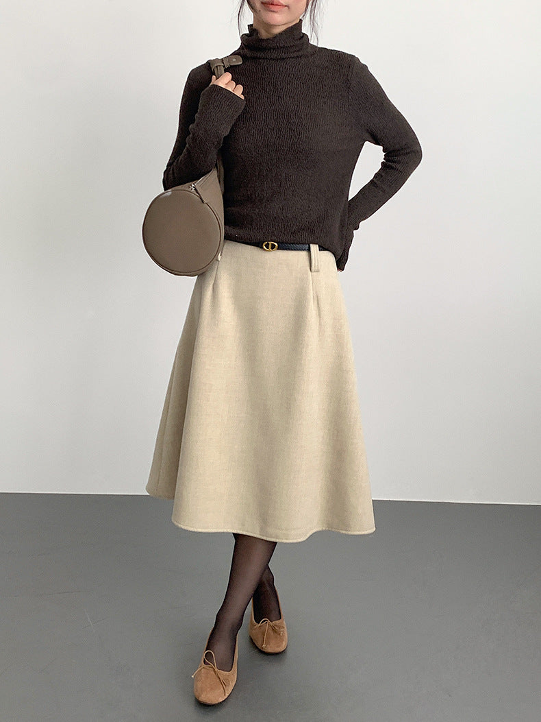 【LD11070】實拍氣質毛呢A字傘裙＋腰帶251209