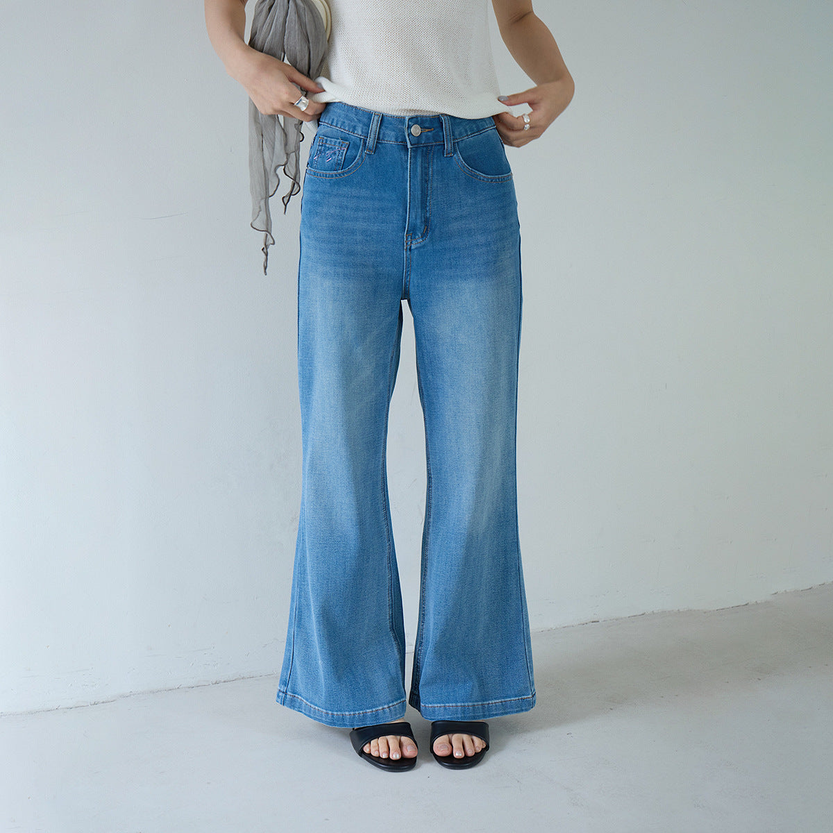 【LD11326】S~XL神級包容力大長腿👖四面彈舒適高腰顯瘦微喇叭牛仔褲260601