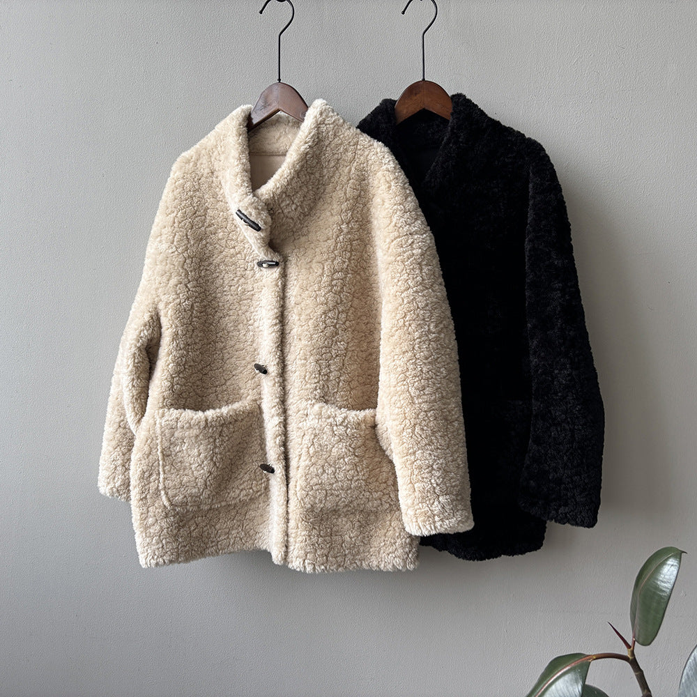 【Y7097】實拍冬季慵懒可愛牛角扣羊羔毛厚外套251113