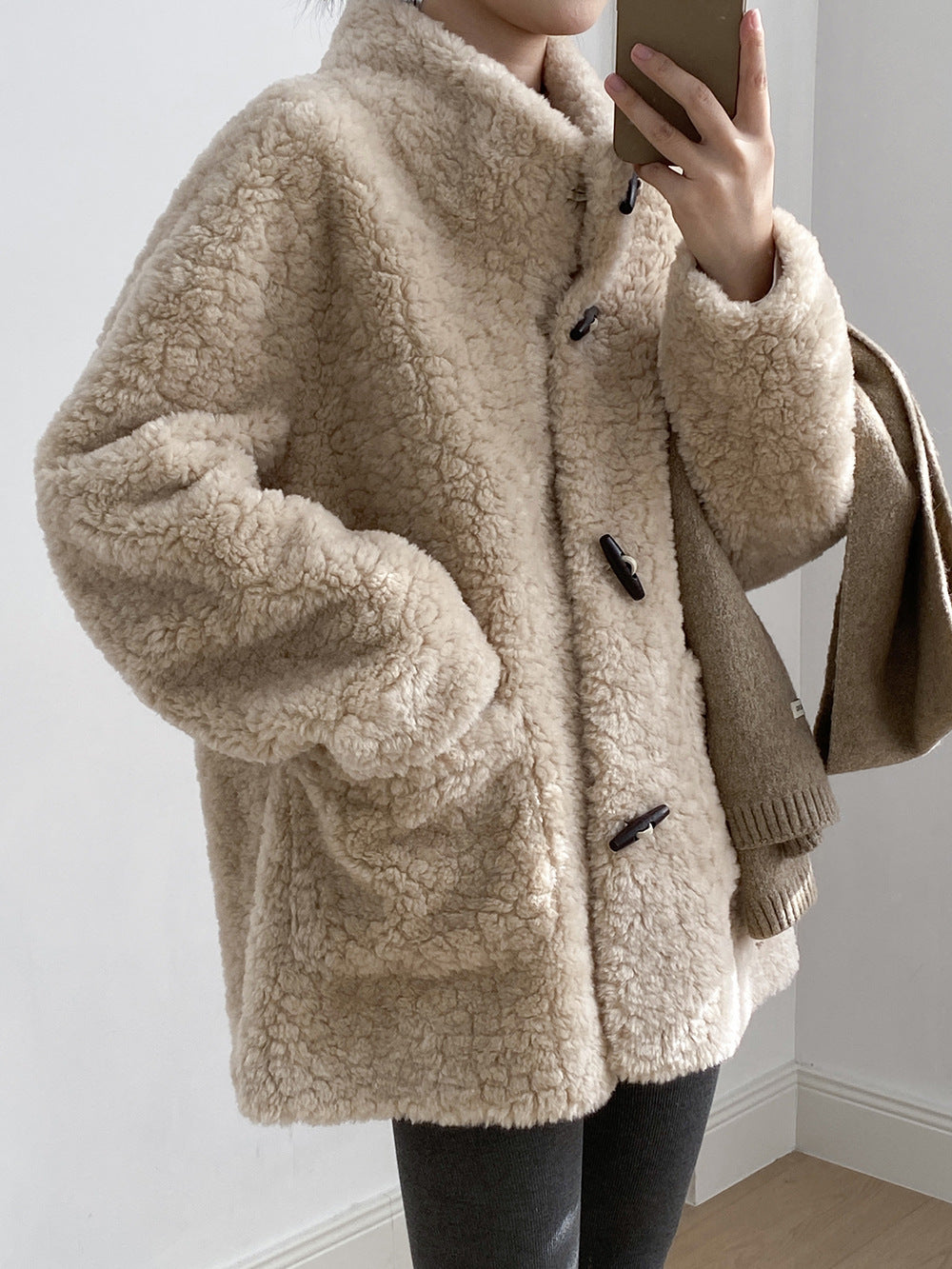 【Y7097】實拍冬季慵懒可愛牛角扣羊羔毛厚外套251113