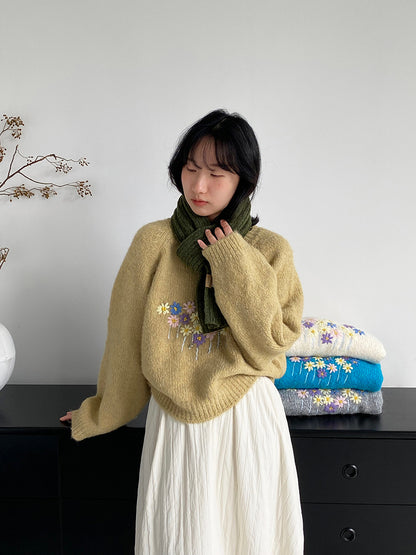 【cimz1394】實拍清新手工立體刺繡小花羊毛針織毛衣（羊毛8%)251128