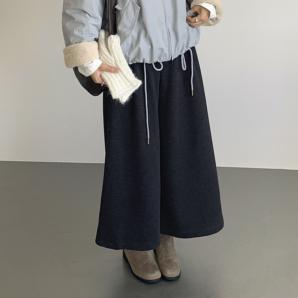 【LD11035】實拍S~L韓版寬鬆高腰毛呢加絨加厚九分褲251124