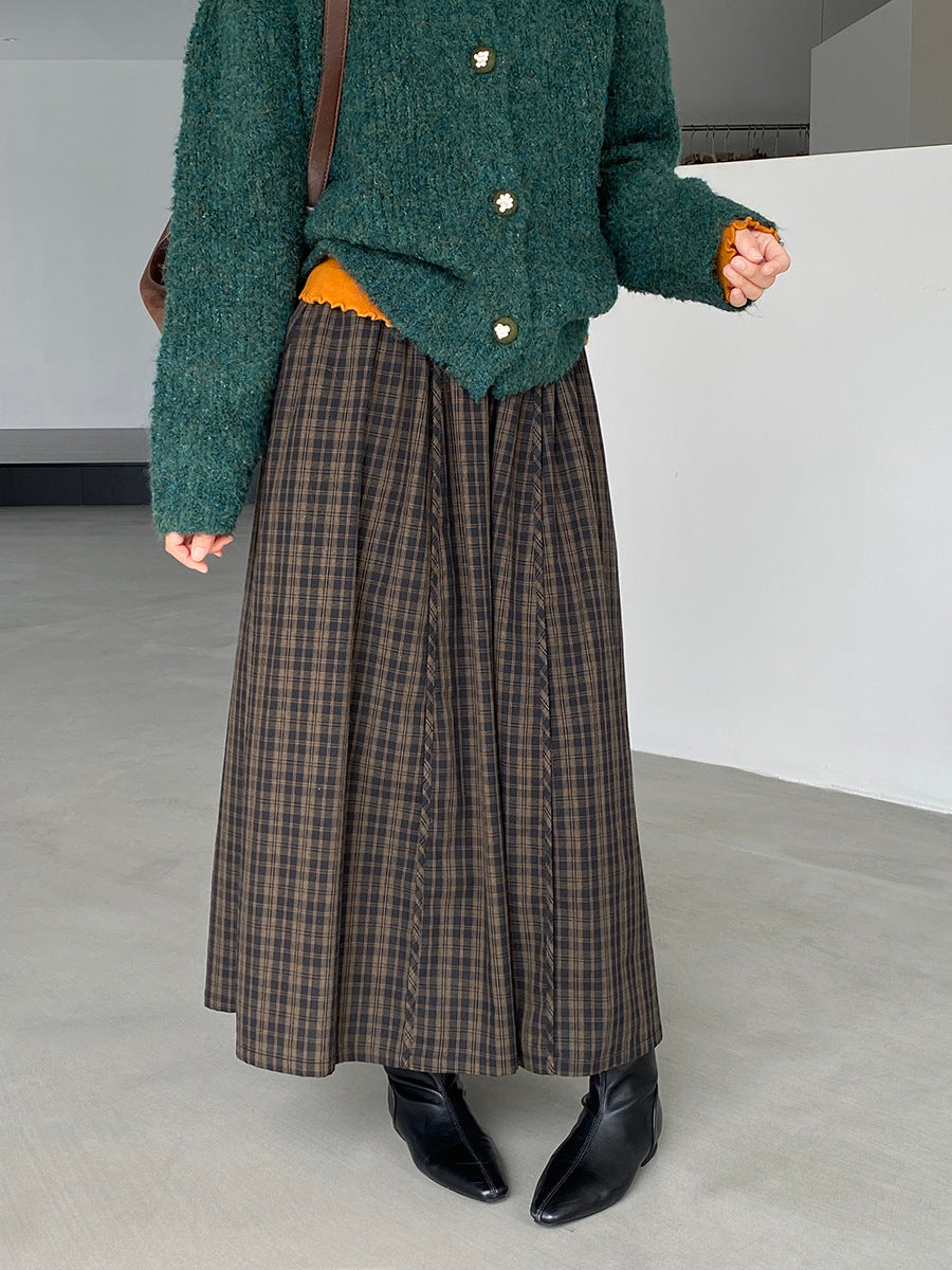 【cimz6381】實拍日系復古格紋內里加絨加厚A字裙251128