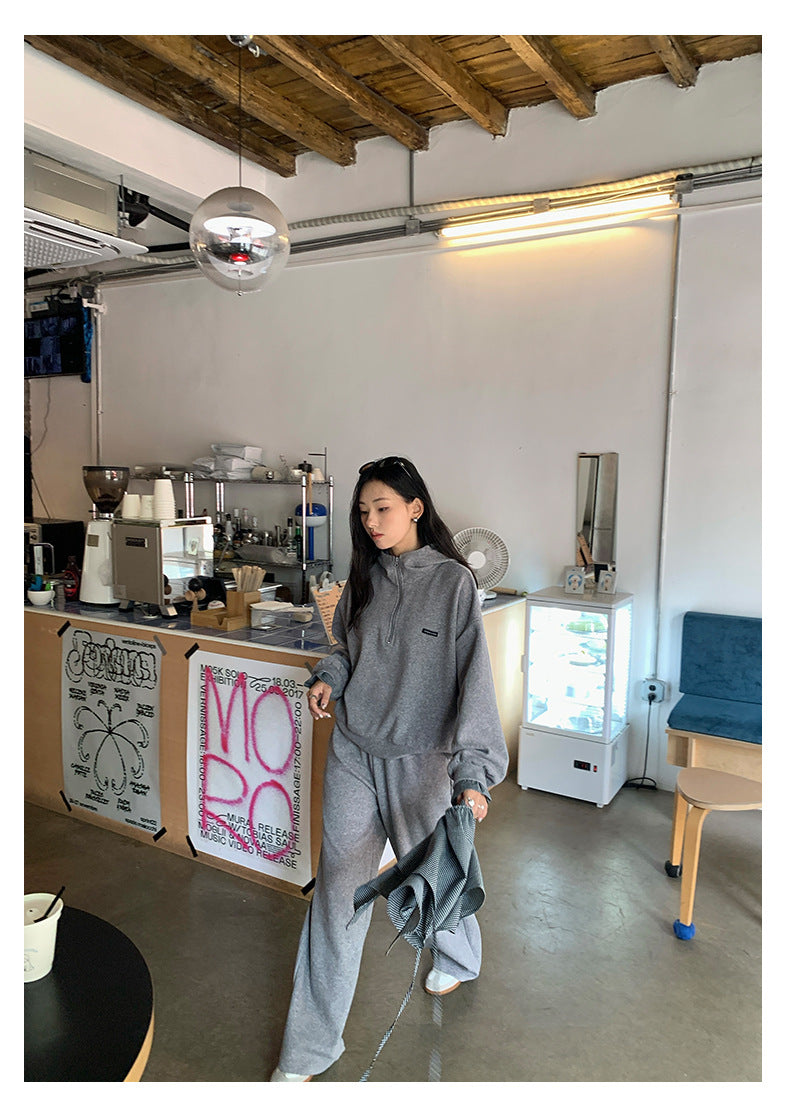 【H5395】實拍韓式連帽衞衣＋直筒衞褲＋屁簾(分開下單） 250902