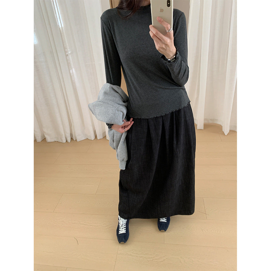 【H561】實拍秋冬簡約鬆緊腰後開叉裙251021