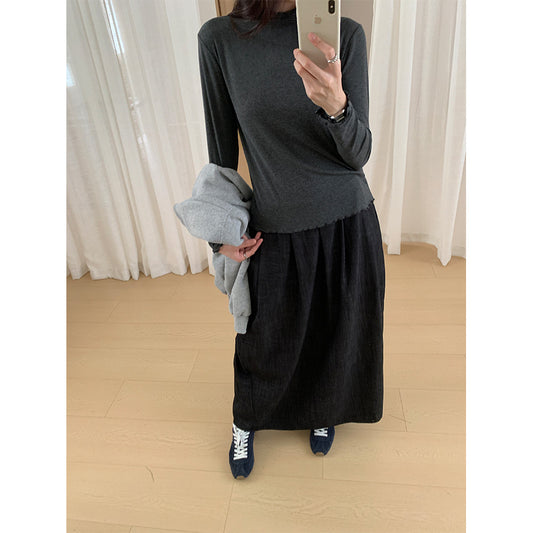 【H561】實拍秋冬簡約鬆緊腰後開叉裙251021