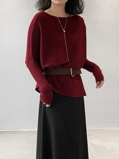 【cim9033】實拍韓系高級感長袖斜肩針織衫＋腰帶251030
