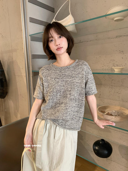 【LR991371】實拍imiss高級感氣質！高級感混雜色圓領短袖針織衫260305