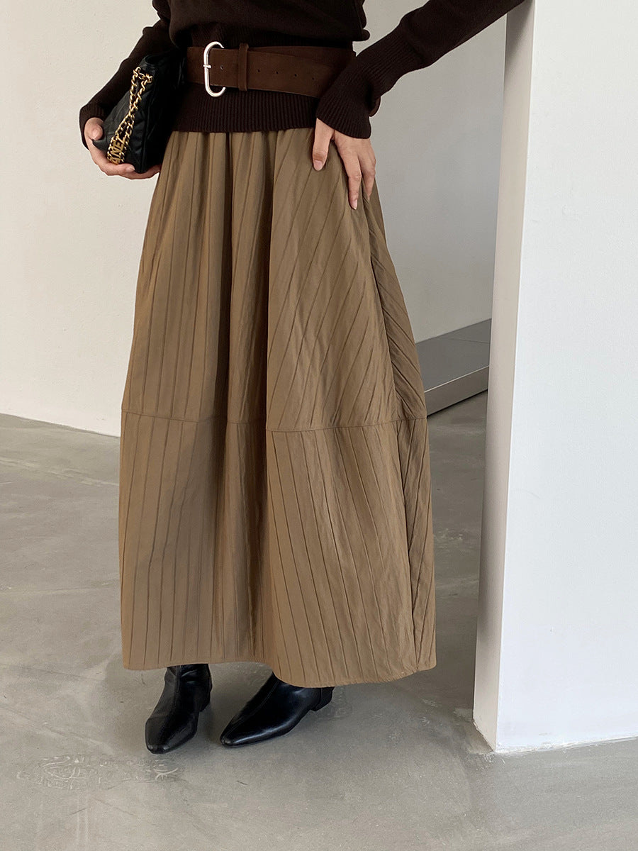 【cim1708】實拍秋冬法式寂靜高腰加厚微花苞A字裙251030