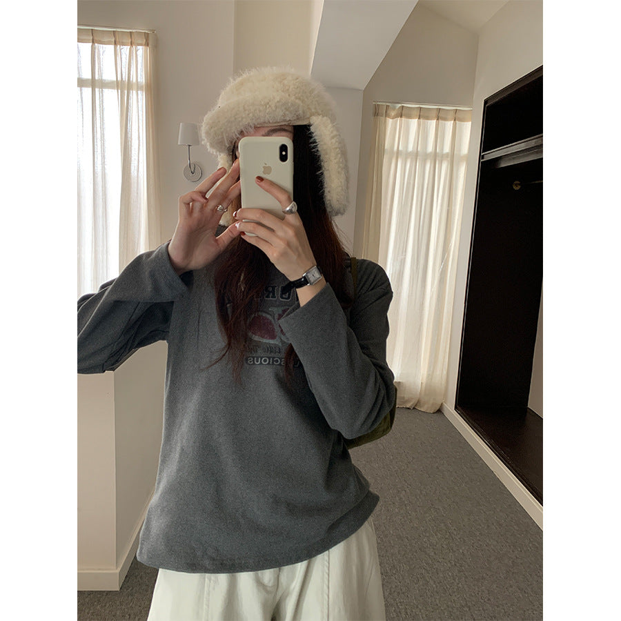 【H5497】實拍德絨加厚磨毛長袖T恤251118