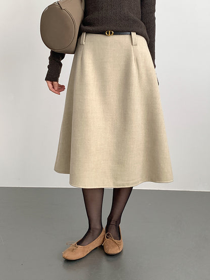 【LD11070】實拍氣質毛呢A字傘裙＋腰帶251209