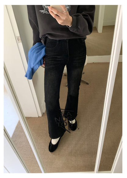 【H560】實拍加厚磨毛高腰微喇牛仔褲251021