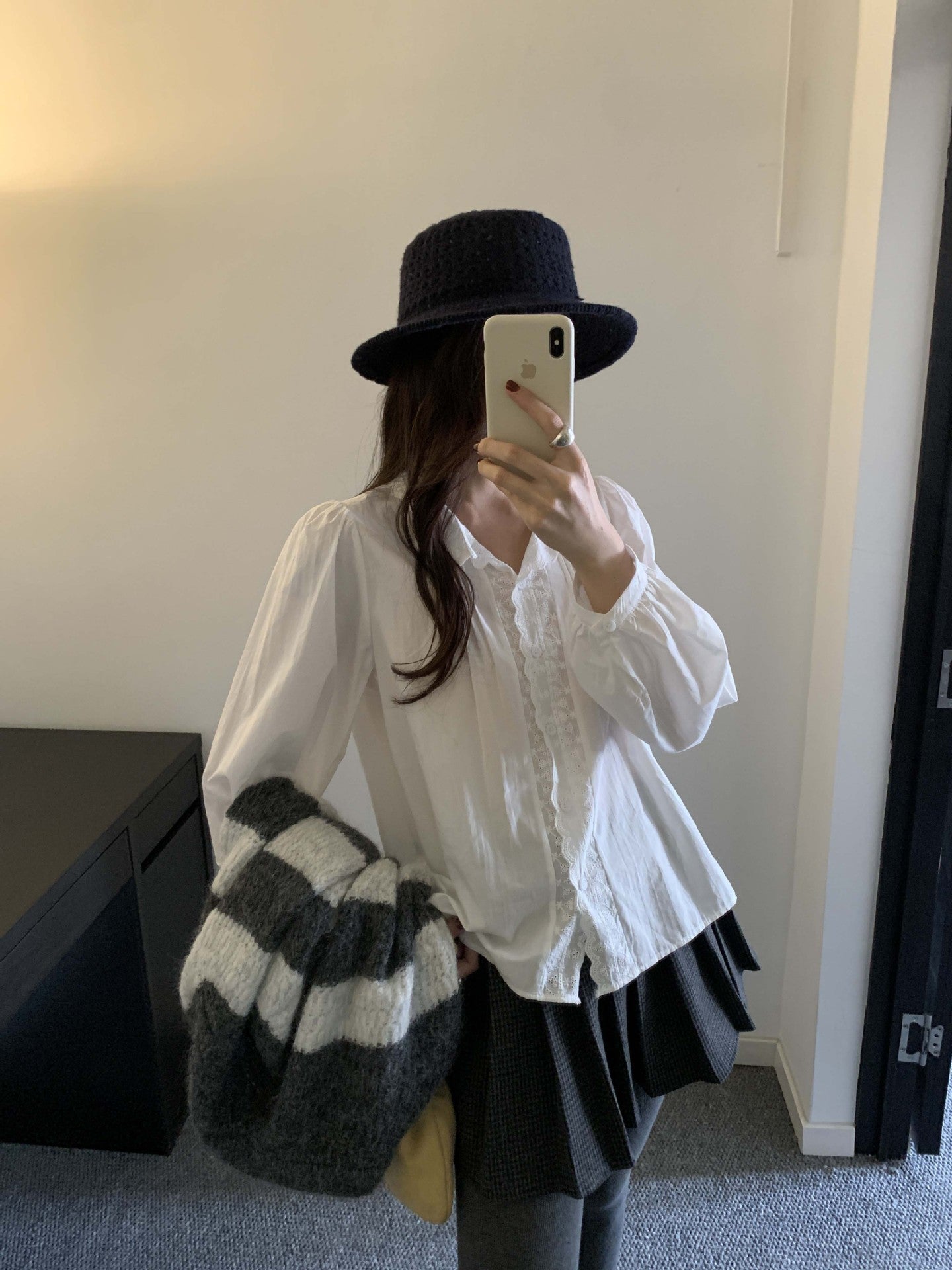 【H5488】實拍法式温柔蕾絲長袖襯衫251109