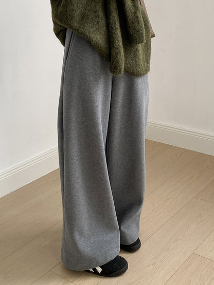 【Y82672】 實拍簡約寬鬆加絨保暖闊腿衛褲251023